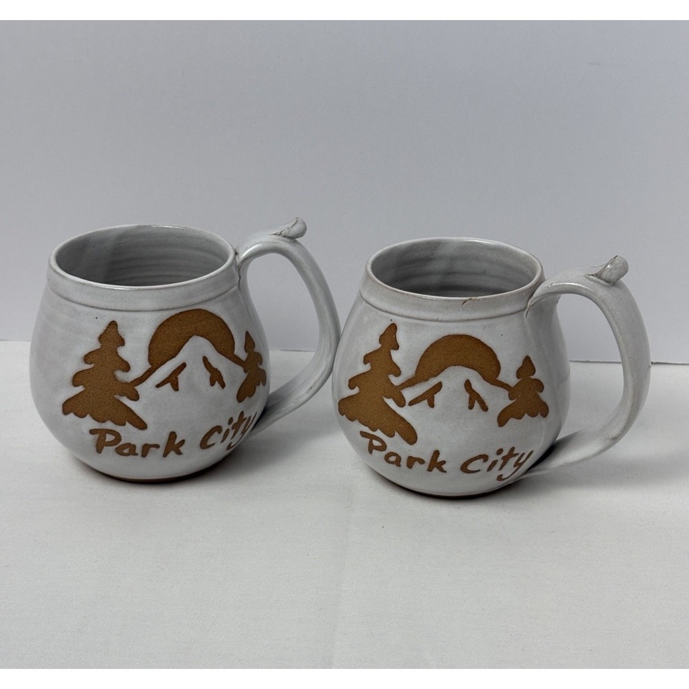 2 Pam & Mac Studio Art Pottery Mugs Red Clay Park City Handmade Signed VTG